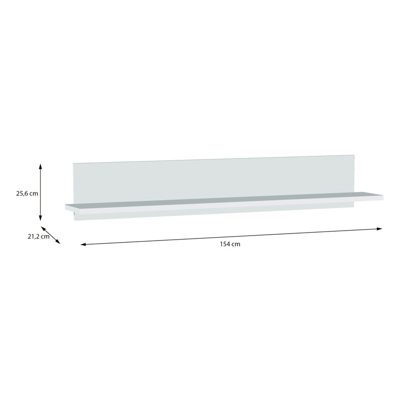 Chadwic Minimalistic wall mounted shelf for decorative display, engineered wood, 154 cm W x 25.6 cm H x 21.2 cm D, Grey