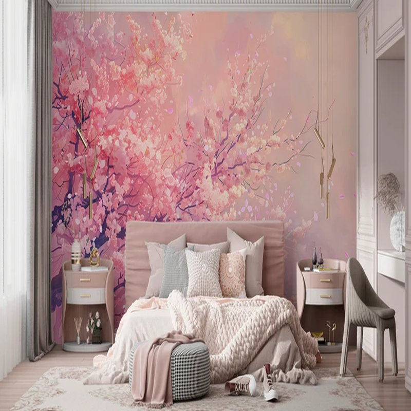 Papier peint cerisier en fleurs, L 108 po x l 160 po