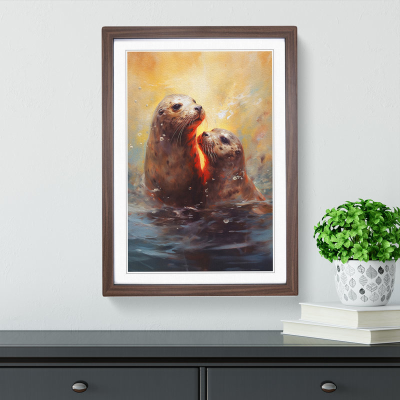 Seal Romanticism - Single Picture Frame Print on Wood, Walnut, 46cm H x 34cm W x 2cm D
