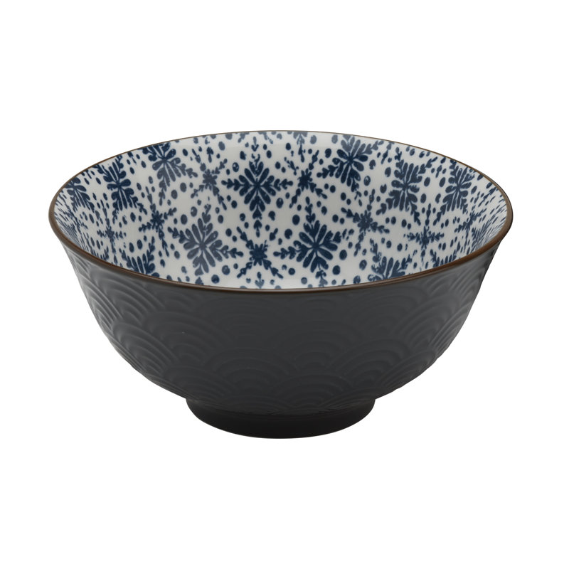 Ensemble de 2 bols de nouilles ramen en grès gaufrés à motif de table bleu