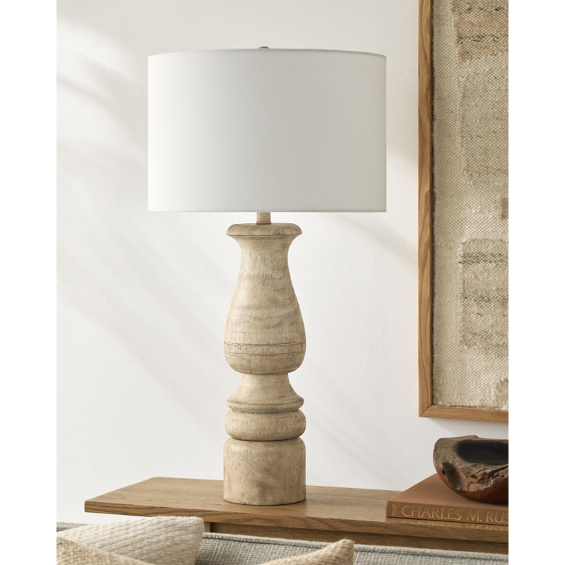 Aolanis Table Lamp, Brown Base / White Linen Shade