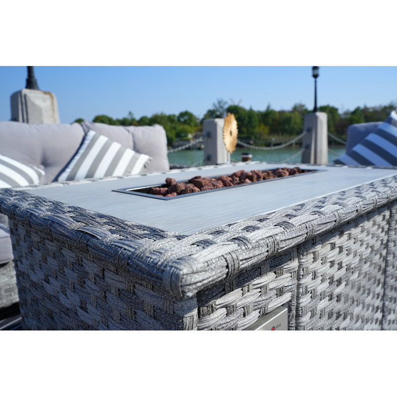 Ensemble de conversation avec canapé en rotin 5 pièces Harnadar, Polyester filé gris, P 26,52 po x l 39,39 po x H 25,35 po