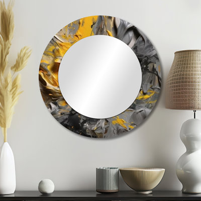 Mustard Yellow And Vivid Grey V - Abstract Round Mirror Wall Decor