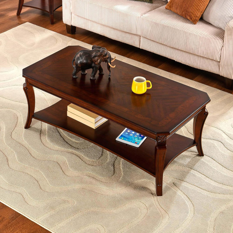 Traditional Coffee Table With Curved Legs, Wood