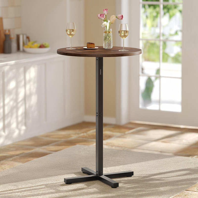 41.1''H High Top Bar Pub Round Cocktail Table  with Metal Frame and Cross Base, Brown