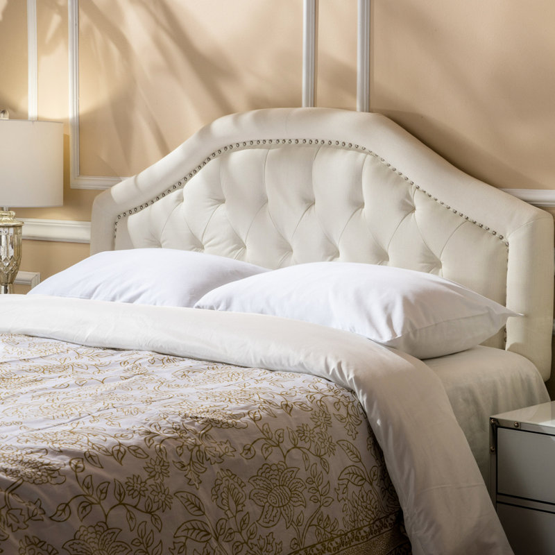 Tête de lit tapissier à boutons pour un grand lit et une tête de lit double rembourrée, Double, Ivoire ivoire
