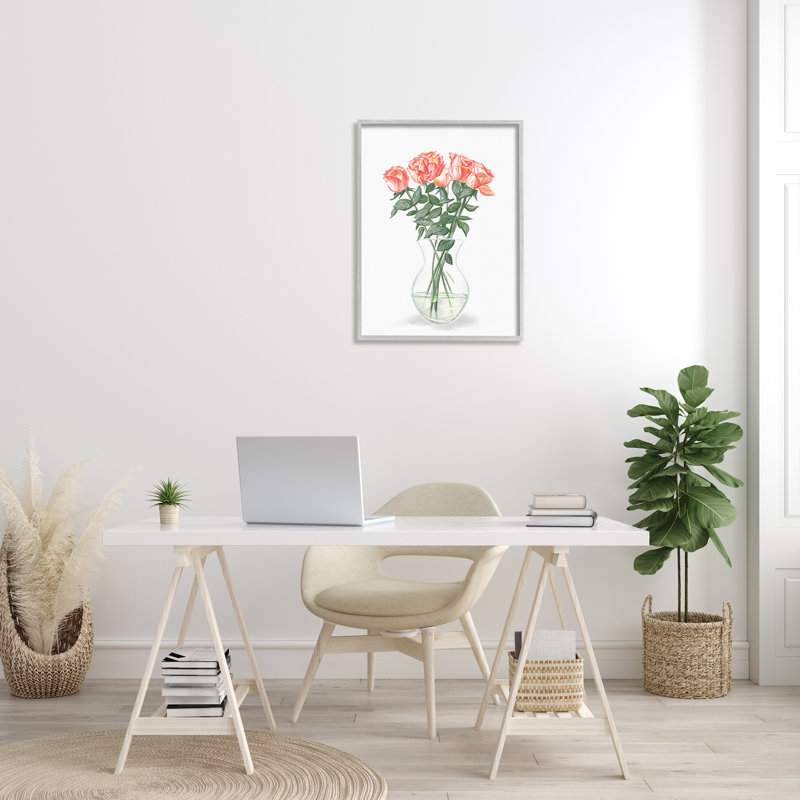 Bouquet de roses roses, H 30 po x l 24 po x P 1,5 po, Estampe numérique Farmhouse