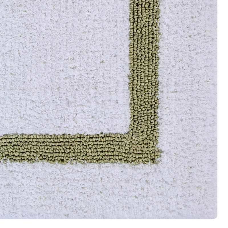 White and Sage Cotton Reversible Bath Rug Set