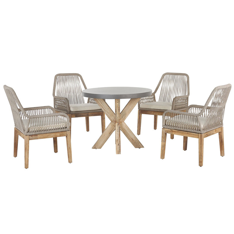 Monsey 4 - Person Acacia Patio Dining Set with Round Table , Cushions Included