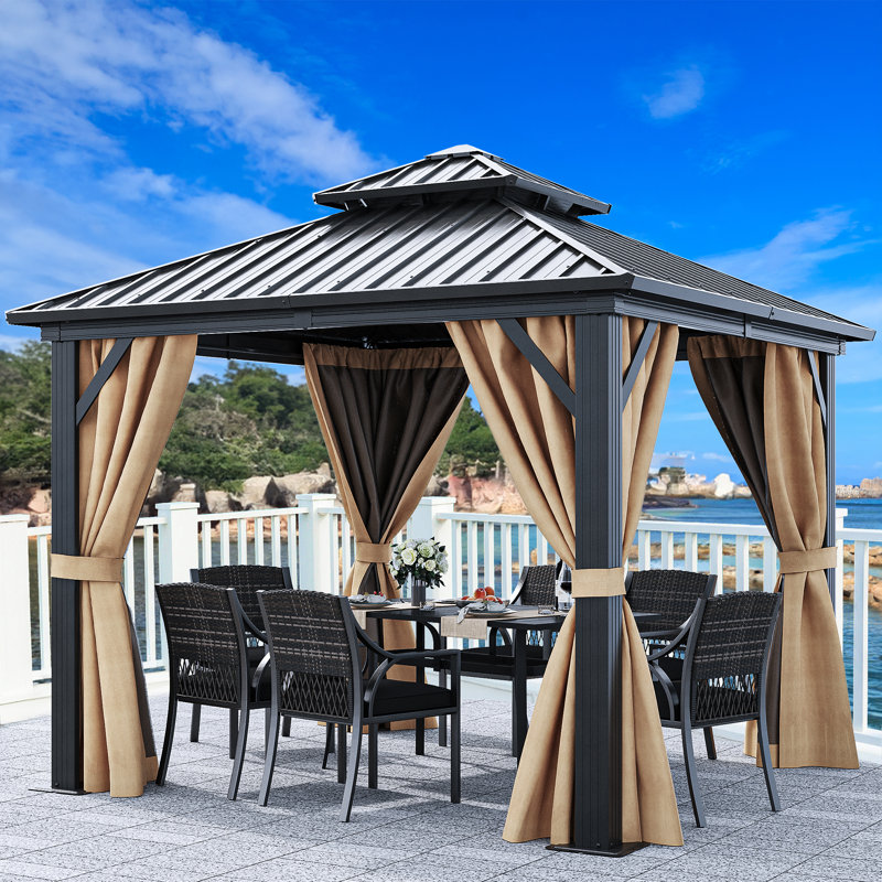 Pavillon de jardin en métal, 9,8 pi x 9,8 pi