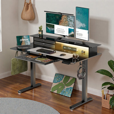 Adjustable Height Tempered Glass Steel Standing Desk
