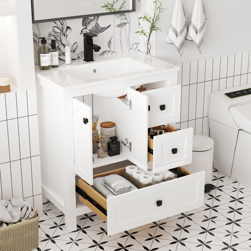 Meuble-lavabo rustique 30 po avec comptoir en résine et lavabo, sans robinet