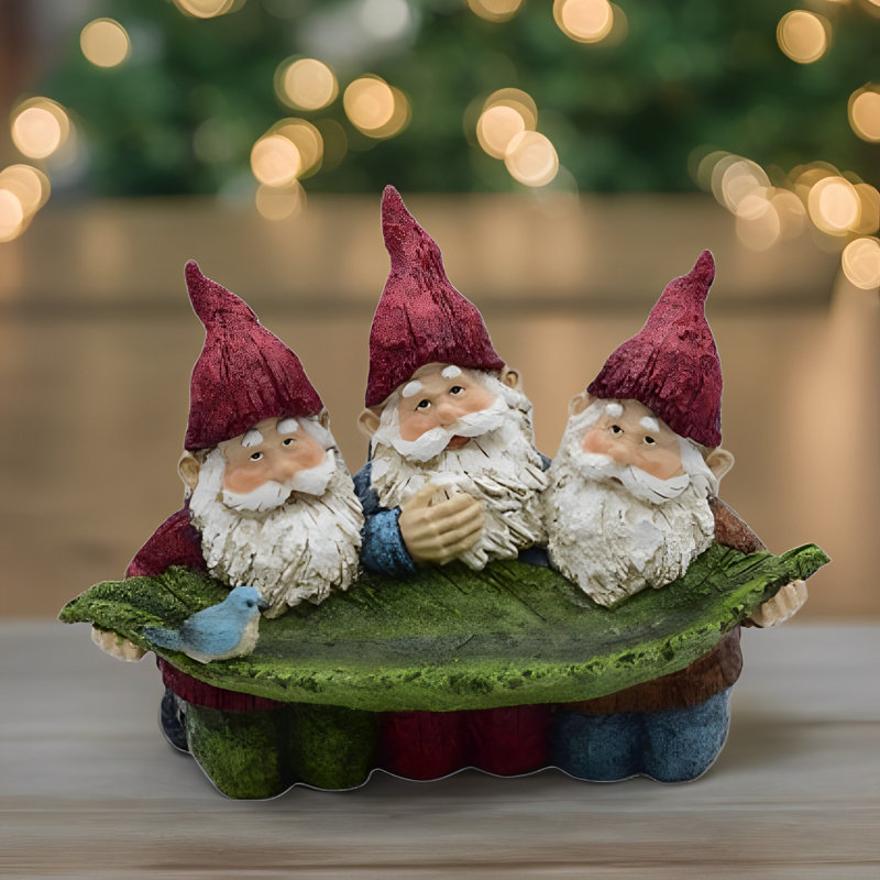 12.25"W Gnome Bird Feeder Figurine