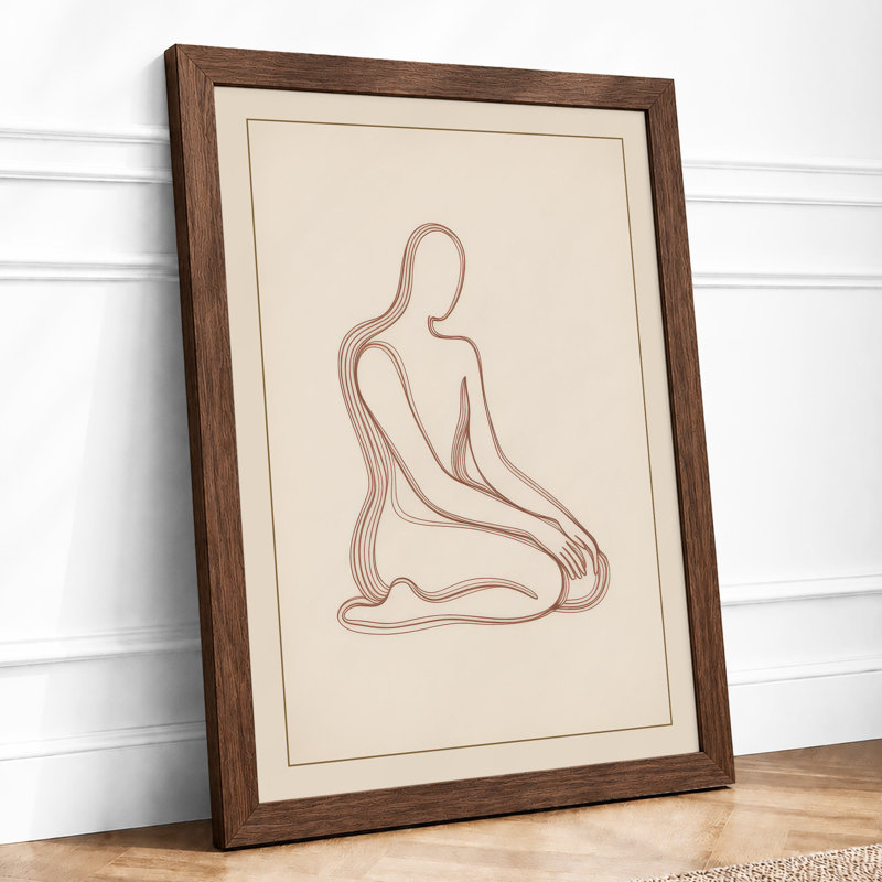 Seated Contemplation Minimalist - Framed Print, Walnut, A4 - 29.7 x 21.0 cm