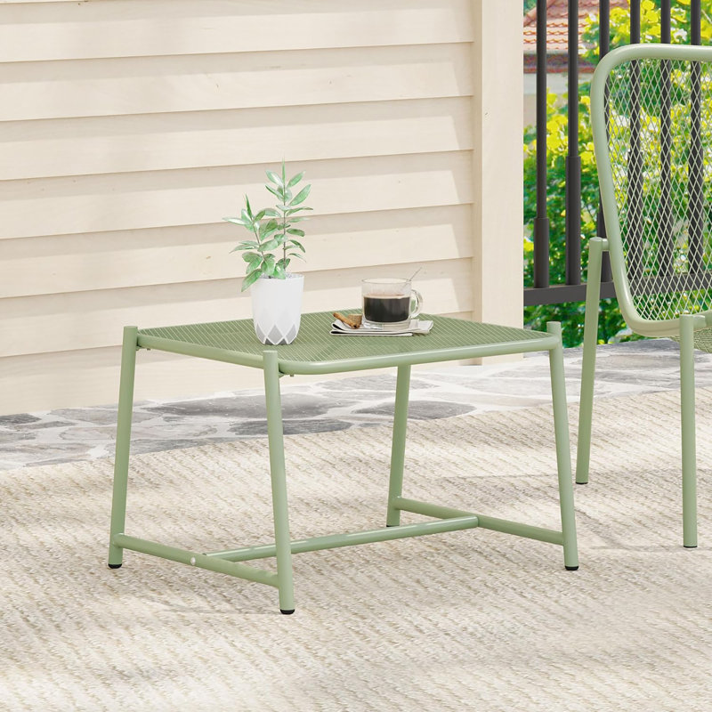 Roomfitters 3 Piece Outdoor Iron Patio Seating Group with Glass Top Side Table, Matte Green, Green