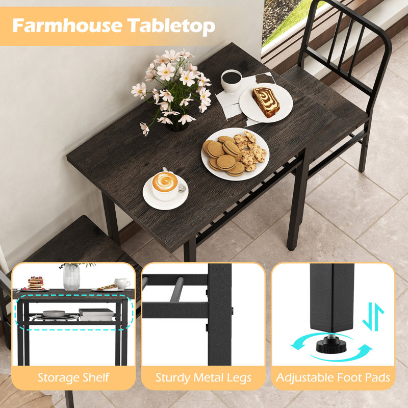 2 - Person Dining Set, Grey/Black