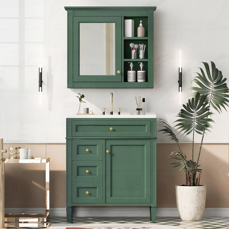 Meuble-lavabo autoportant moderne avec tiroirs miroir, Vert