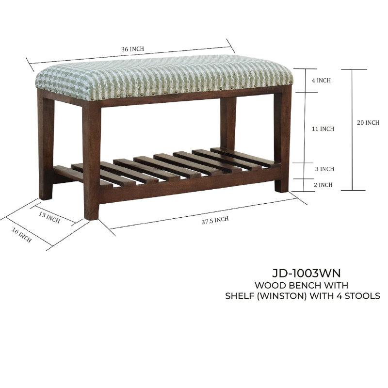 Banc avec tablette Docilu (Nautica), Pied-de-poule vert, Brun