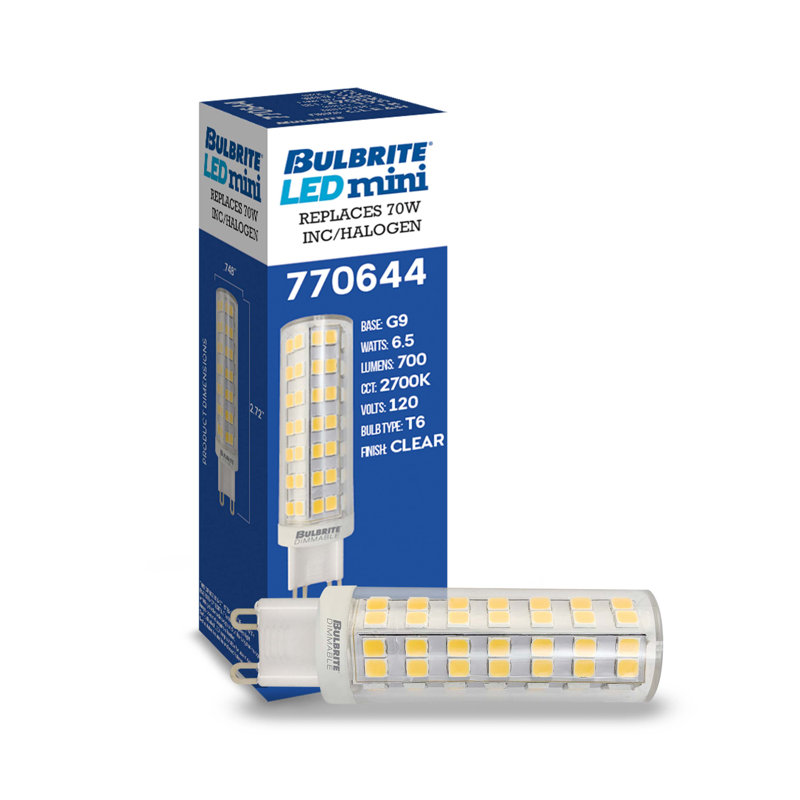 6,5 watts (70 watts équivalent), t6 del, ampoule à intensité variable, g9 blanc chaud/base à deux broches, 2700 K