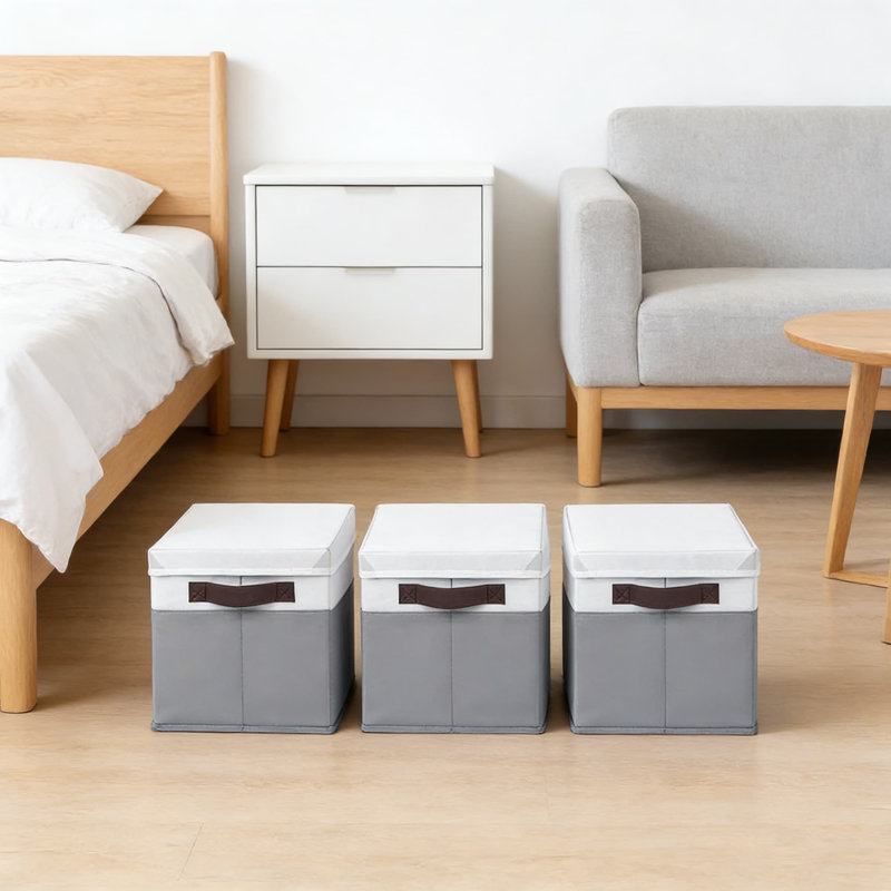 Ensemble de 4 paniers de rangement empilables avec couvercles, grands bacs de rangement pour étagères, vêtements, jouets et couvertures, contenants en tissu anti-poussière pour la maison, la chambre à coucher, la chambre de bébé et l'organisation de dortoir