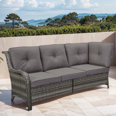 Deb 73.62" Wide Outdoor Wicker Patio Sectional With Cushions