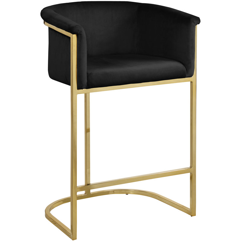 Hani Upholstered Counter Stool with Metal Frame, Black Velvet