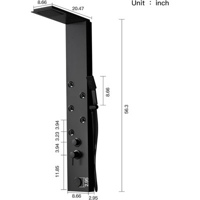 Dual 4-In-1 5-Jet Rainfall Shower Panel System With Rainfall Waterfall Shower Head And Shower Wand