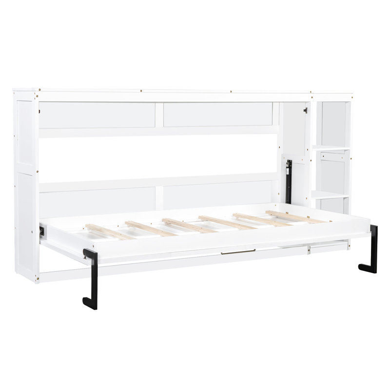 Lit simple blanc avec armoire à étagères avec bibliothèque - option de rangement stable et stable, Twin