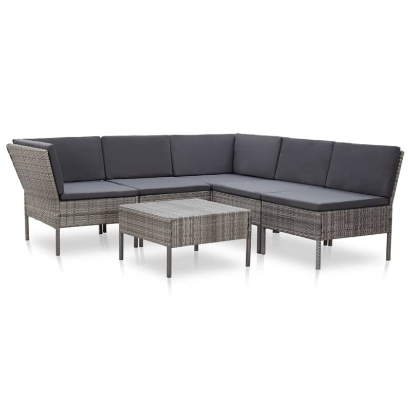 6 Piece Lounge Chair with Cushions, Gray, Beige