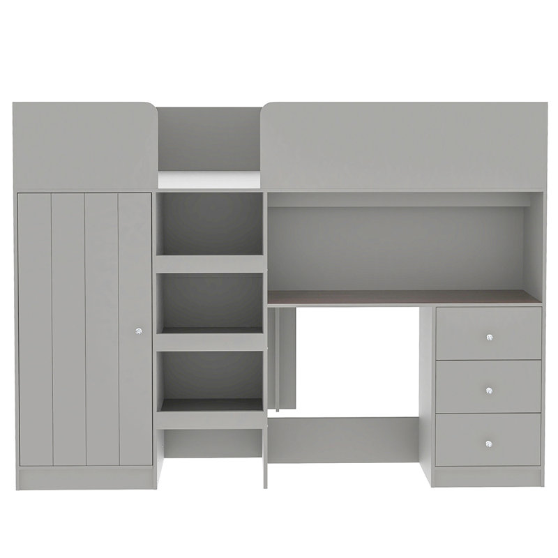 Aniella Kids Full Loft Bed with Drawers, Gray