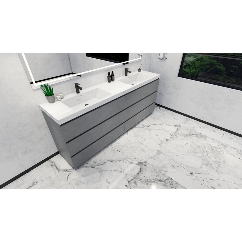 Ensemble de meuble-lavabo double 84 po Bobijo, Gris ciment
