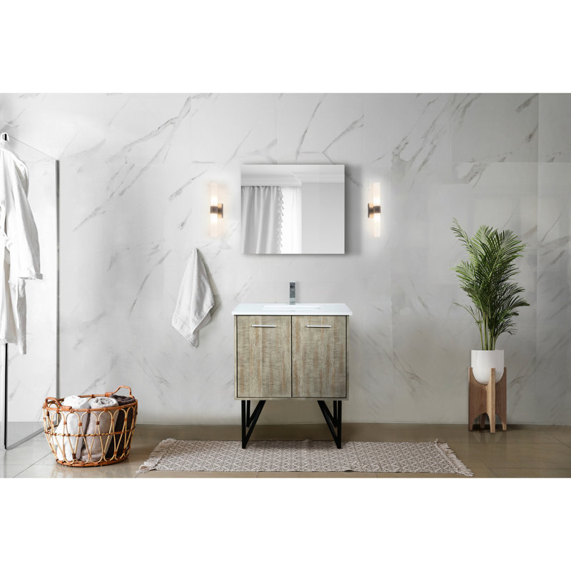 30 po Meuble-lavabo large et rustique pour salle de bain, comptoir en quartz, robinet, meuble-lavabo à miroir à 28 capteurs x P 20 po