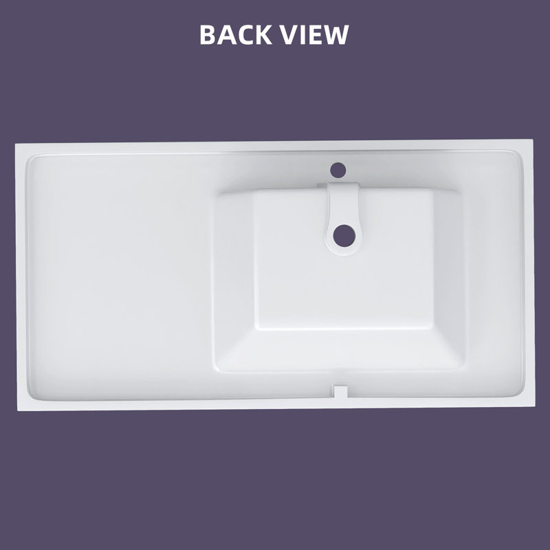 Left Offset 42"  Single Bathroom Vanity Top In White Countertop With Solid Surface Sink Basin