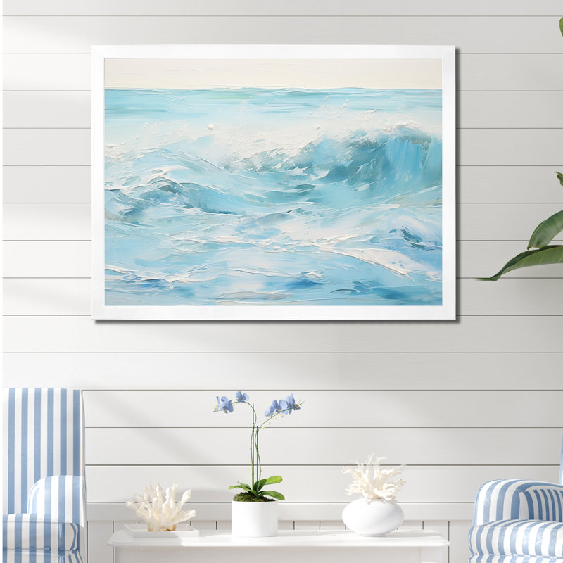 Plumlee - plage et océan, art mural sur toile, H 16 po x l 32 po x P 1 po, Cadre simple blanc