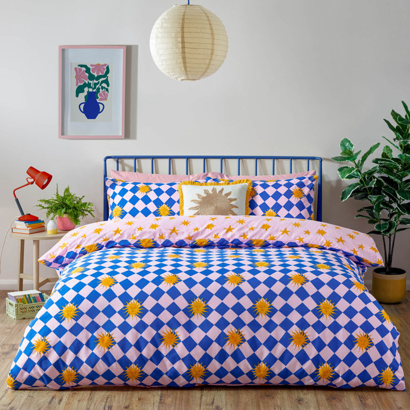 Antares Cotton Blend Plaid Duvet Cover Set with Pillowcases, Kingsize Duvet Cover + 2 King Pillowcases