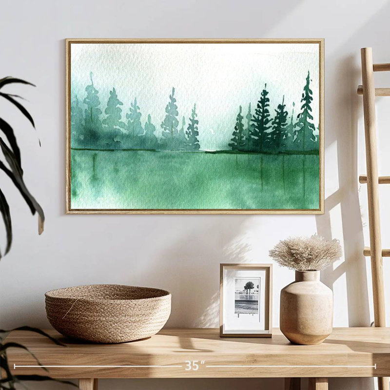 Silhouette de pin, 25 po x 17 po, Cadre flottant en bois naturel