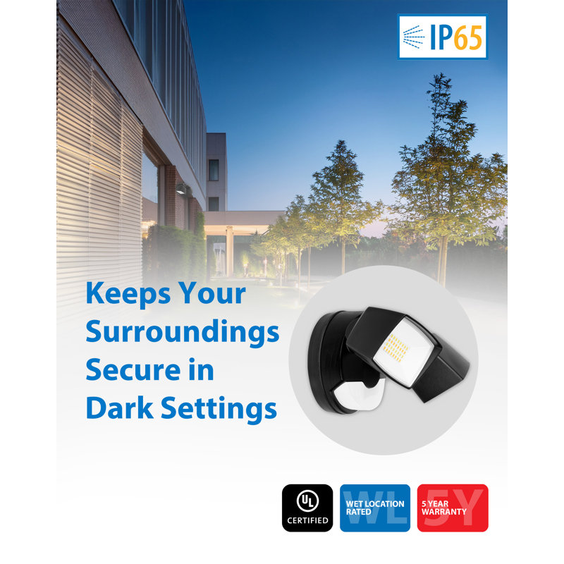 Black Selectable LED Outdoor Security Flood Light With PIR Sensor, Black