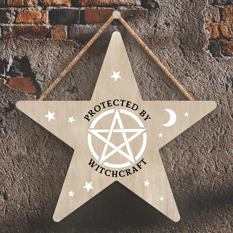 Protected by Witchcraft Wooden Star Plaque, Brown