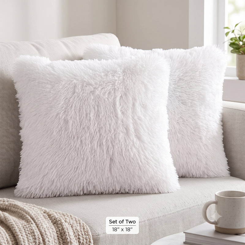 Faux Fur Reversible Throw Pillow, Pure White