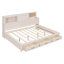 Lit de jour en bois pleine grandeur avec 3 tiroirs de rangement, tablette souple supérieure, tablette et ensemble de prises et ports USB, blanc