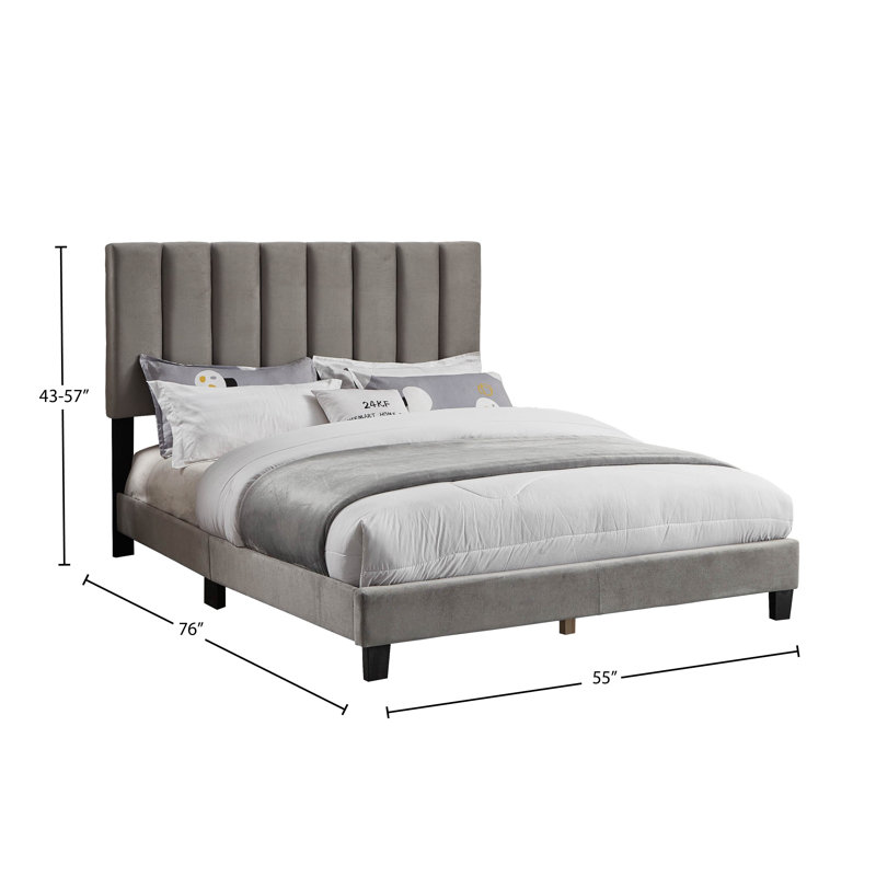 Lit tapissier standard à profil bas, Double, Gris