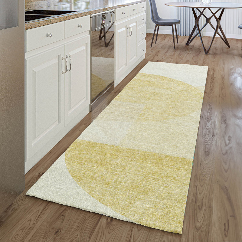 Premium Machine Washable Prisco Gold Rug, Runner 2'3" x 7'6"