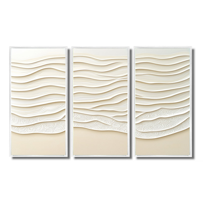 «Ocean’S Embrace» - ensemble d'art mural côtier, H 32 po x l 48 po, Reproduction avec cadre flottant, Blanc