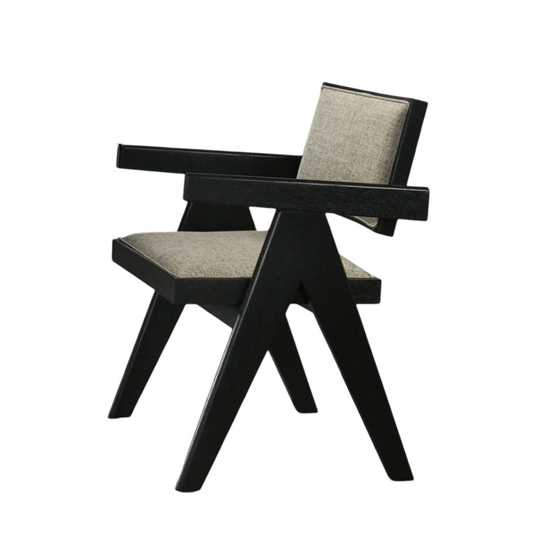 Fauteuil de salle à manger 2 pièces noir avec revêtement gris, chic et rembourré, style contemporain, Noir