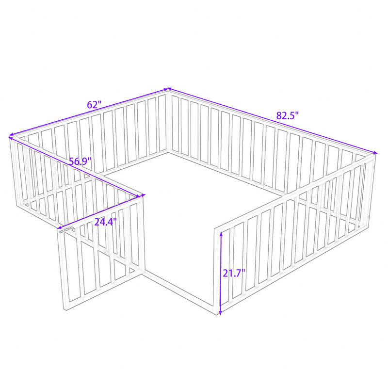 Idonah Metal Floor Bed with Fence and Door, Queen, Pink