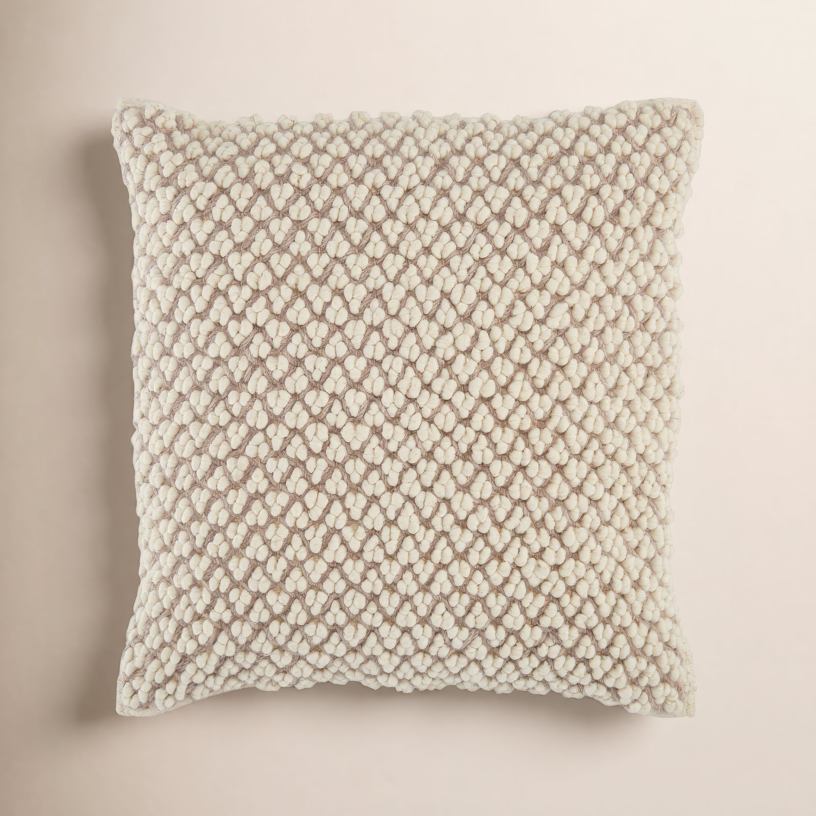 Toulon Embroidered Wool Throw Pillow, Light Taupe, Down