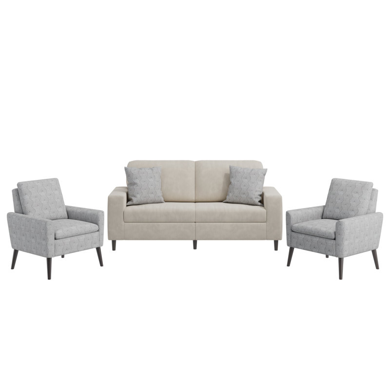 Ensemble de salon Wilmington Mid-Century, Tan/Stone/Cream Corduroy