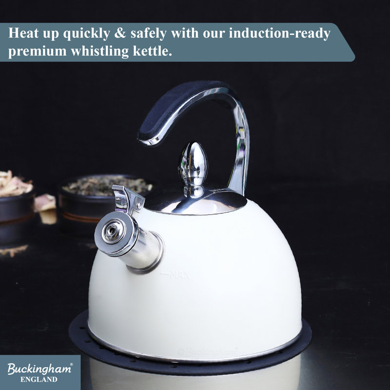 Buckingham Cream Whistling Stovetop Kettle Stainless Steel Induction Compatible 2 Litres