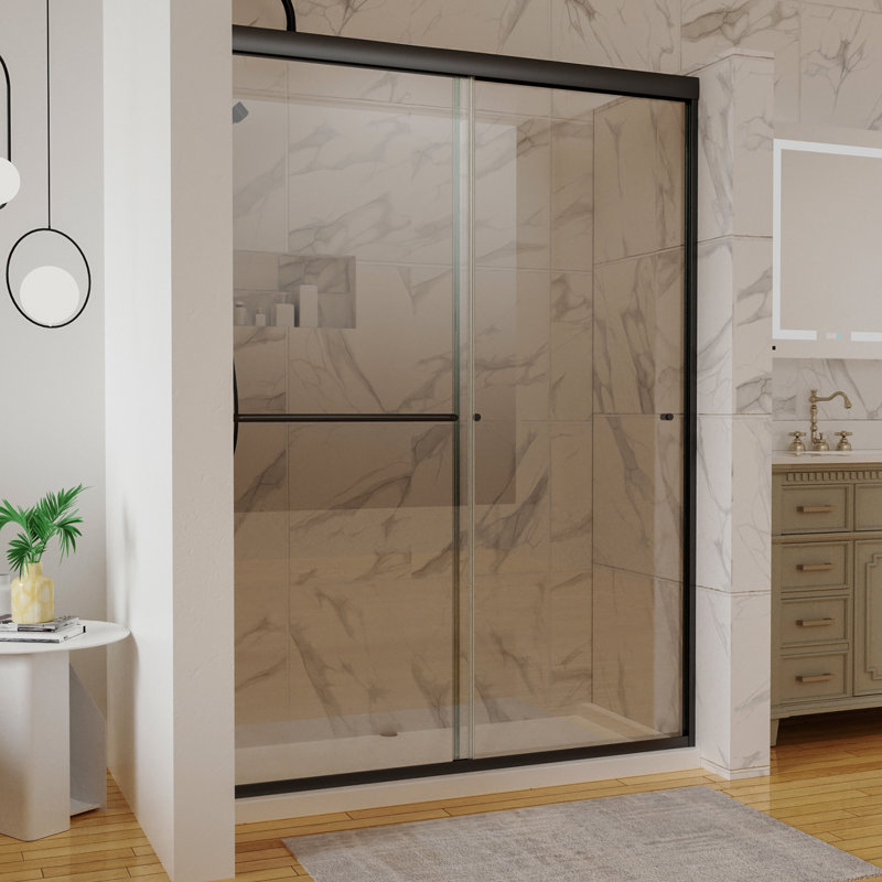 Sliding Shower Door In Matte Black With Shatter- Glass 50 - 54" X 72" Construction And Clear