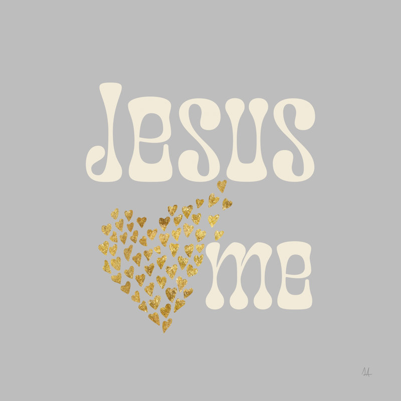 Linhilde Jesus Loves Me Gray sur toile par Sarah Adams, art textuel, H 12 po x l 12 po